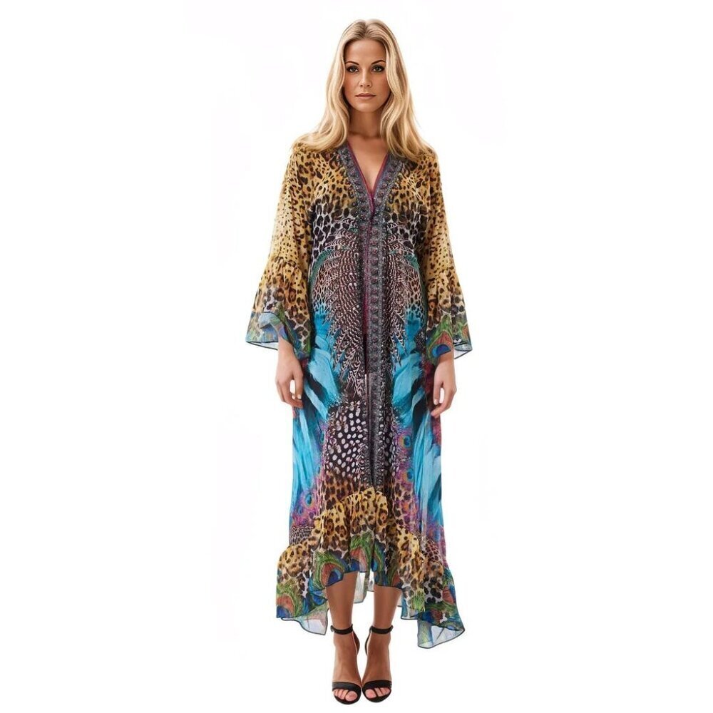 Mixed Animal Print Bell Sleeve Duster | Sheer Tropical Kimono